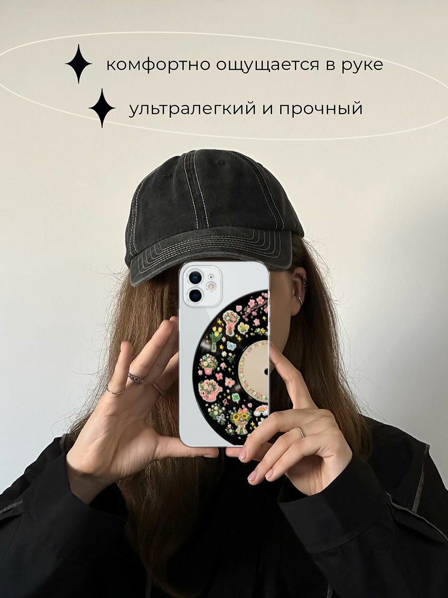Силиконовый чехол на Apple iPhone 12 mini / Айфон 12 Мини с принтом Виниловая пластинка с наклейками — фото 1