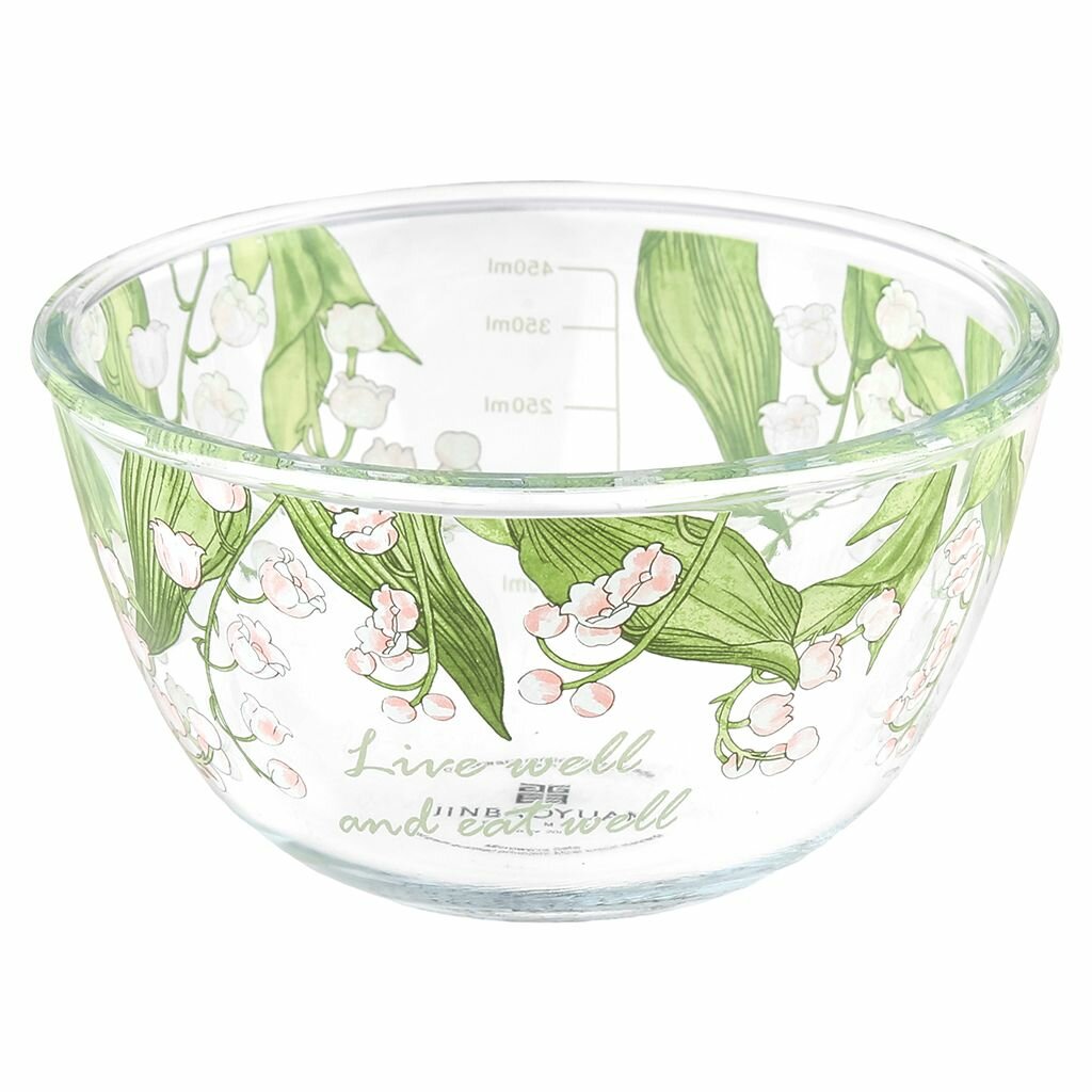 Салатник стеклянный "Ландыши" 480мл д12,6см h7см, боросиликатное стекло, с деколью, с мерной шкалой