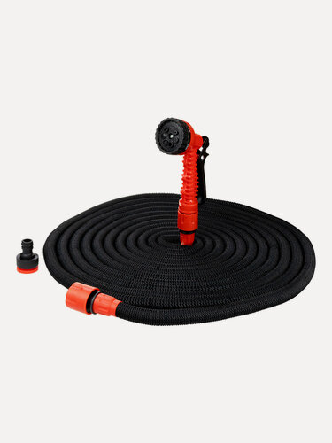 Изображение товара Шланг поливочный растягивающийся садовый с распылителем и коннекторами, 15 м. Верхний слой трикотажная вязка