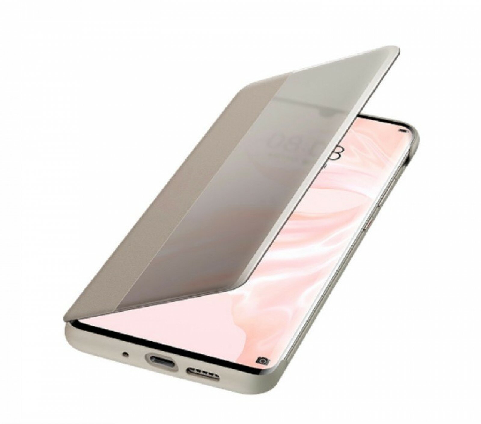 Чехол-кейс MyPads для Huawei P30 с боковым окном из искусственной кожи золотой-бежевый