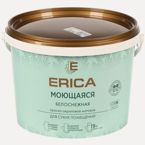 Изображение товара Краска водно-дисперсионная Erica акриловая универсальная моющаяся матовая белая 2.7 кг для стен и потолка влагостойкая