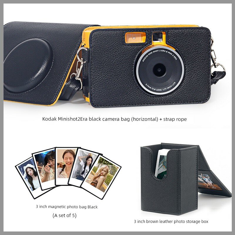 Кожаный чехол для камеры Kodak MS200 с магнитным мешком и фото-кейсом, черный