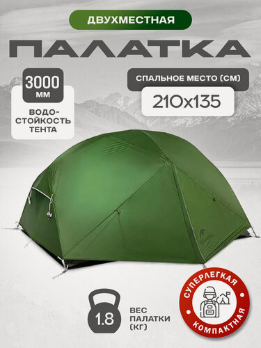 Изображение товара Палатка Naturehike Mongar 2-местная, алюминиевый каркас, зеленая, арт. NH17T007-M-FGR