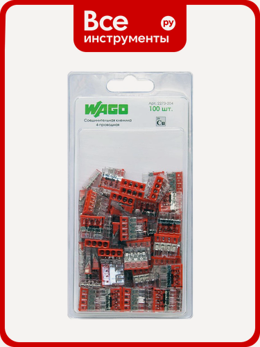 Изображение товара Клемма WAGO 2273-204 100 шт. 2667, для соединения медных одножильных проводников