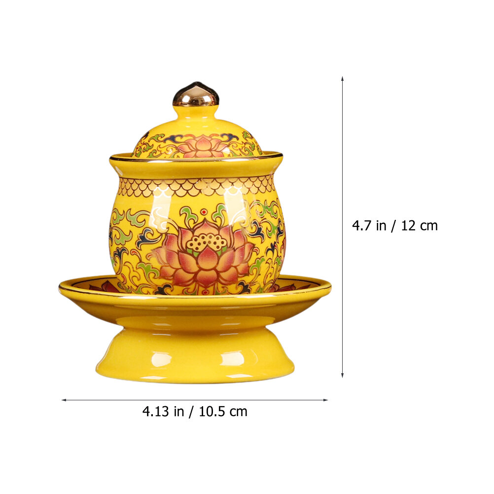 Керамический Стакан Для Воды С Буддийским Узором Желтый 12X10.5Cm