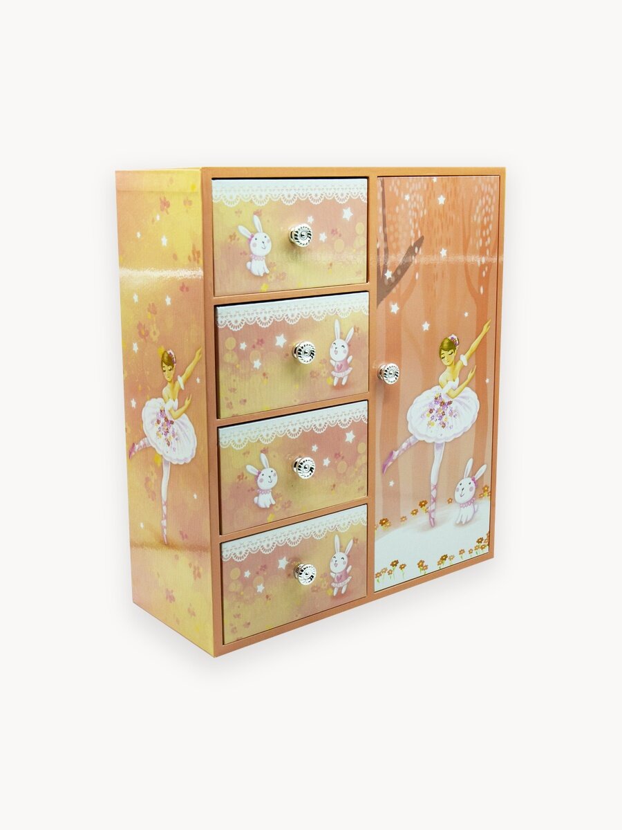 Шкатулка с дверью и четырьмя отделениями для украшений