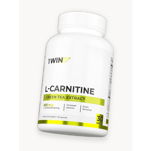 L-карнитин тартрат 1WIN БАД жиросжигатель с экстрактом зеленого чая, для спорта и похудения, 90 капсул