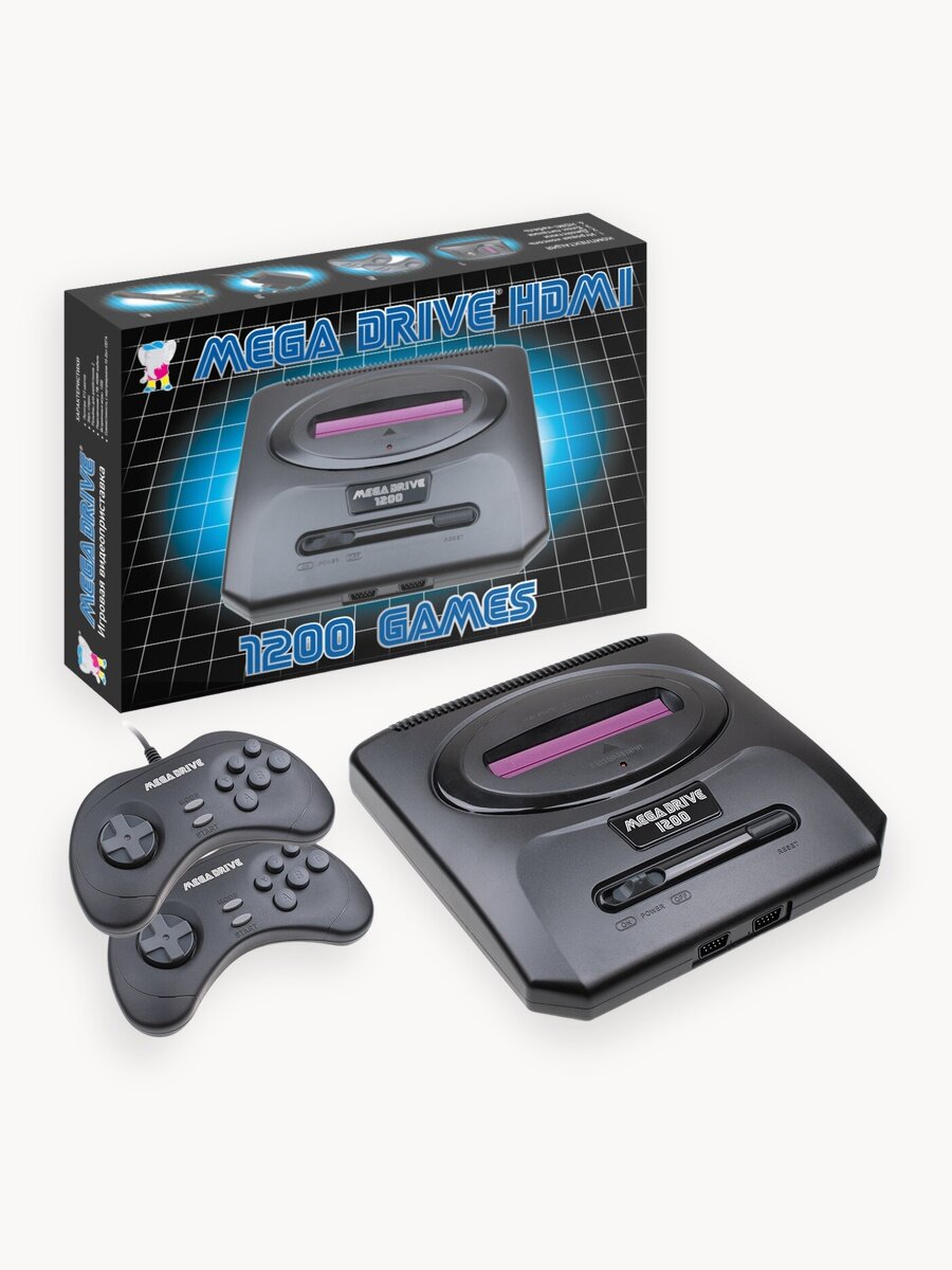 Игровая приставка 8- и 16-бит (Dendy и Sega) Mega Drive с 1200 встроенных игр / Ретро консоль Денди с двумя джойстиками