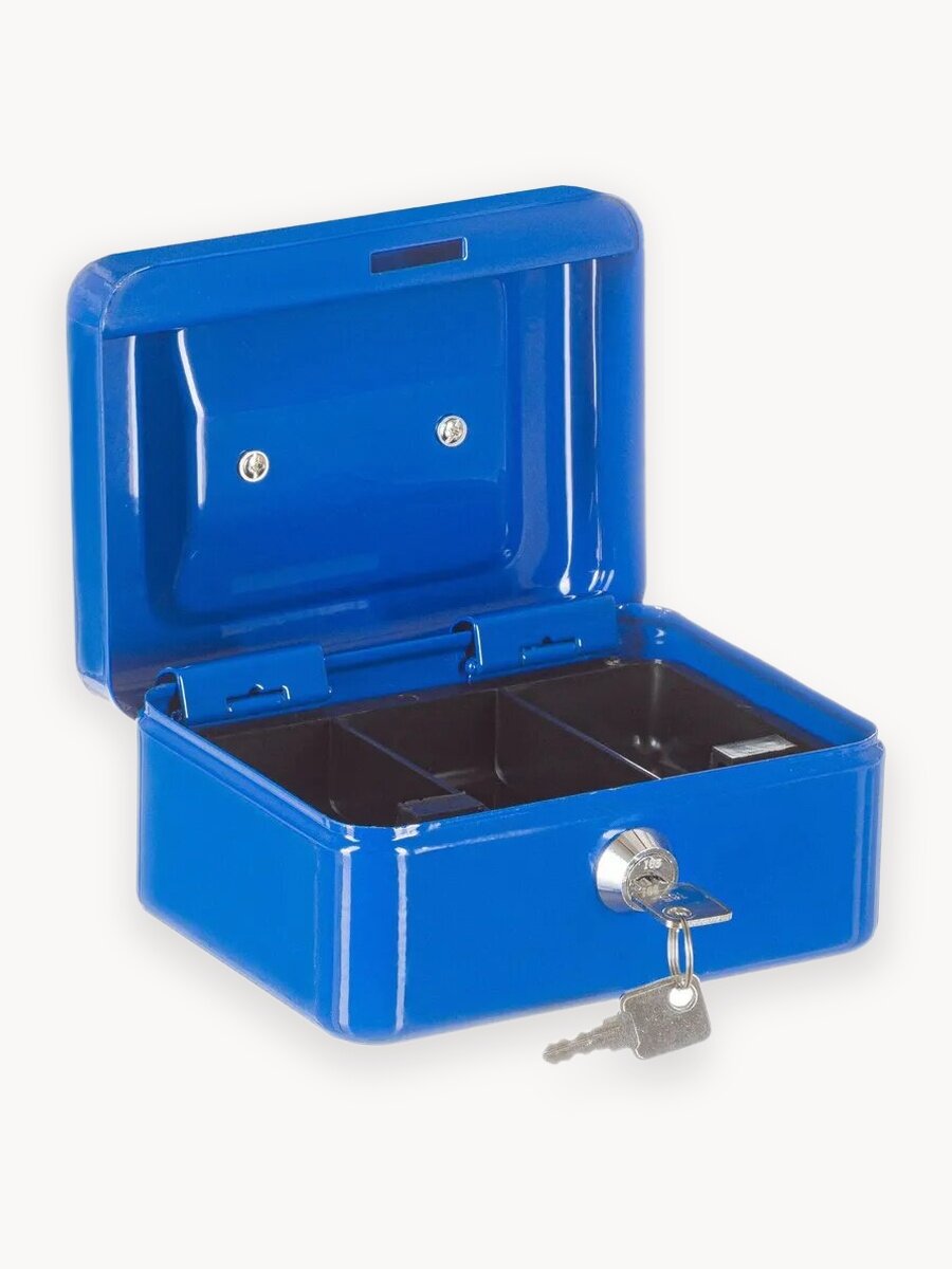 Ящик для денег SAFEBURG Keeper-15 Blue Gloss, переносной сейф, кэшбокс, ключевой замок, лоток 3 отделения