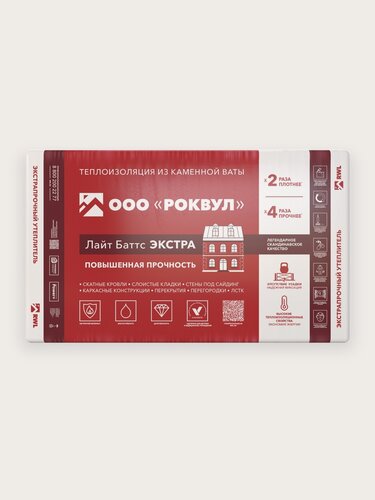 Изображение товара Утеплитель Rockwool Лайт Баттс Экстра, 100мм, 2,4м2, звукоизоляция, НГ