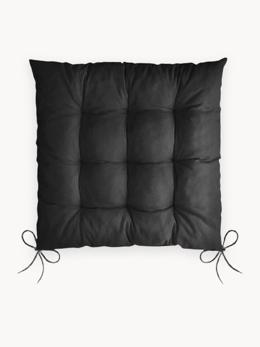 Подушка на стул с завязками Classmark 40х40 см, 100% хлопок / объемная декоративная сидушка подстилка квадратная 2 шт, черная