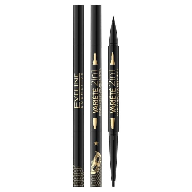 Подводка для глаз Eveline Variete Double Effect 2in1 айлайнер и карандаш, чёрный