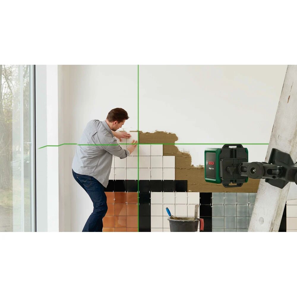 Лазерный нивелир Bosch Quigo Green 0603663C20 автоматическое выравнивание линейный тип для укладки плитки и пола — фото 1