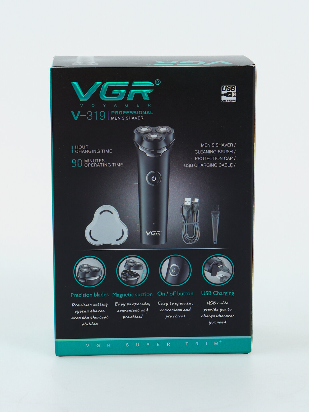 Машинка для стрижки VGR V-319, питание от USB, нержавеющая сталь — фото 1