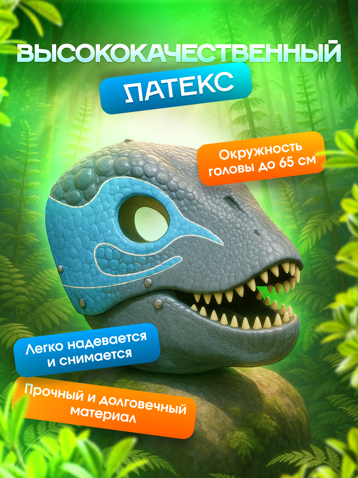 Маска динозавра из латекса Фурри, подвижная челюсть, для детей взрослых — фото 1