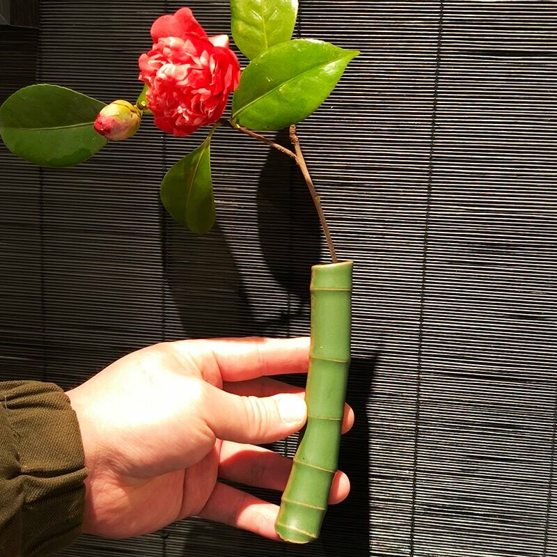 Керамическая ваза, вдохновленная бамбуком, синий оттенок, ручная работа для офиса или жилого пространства