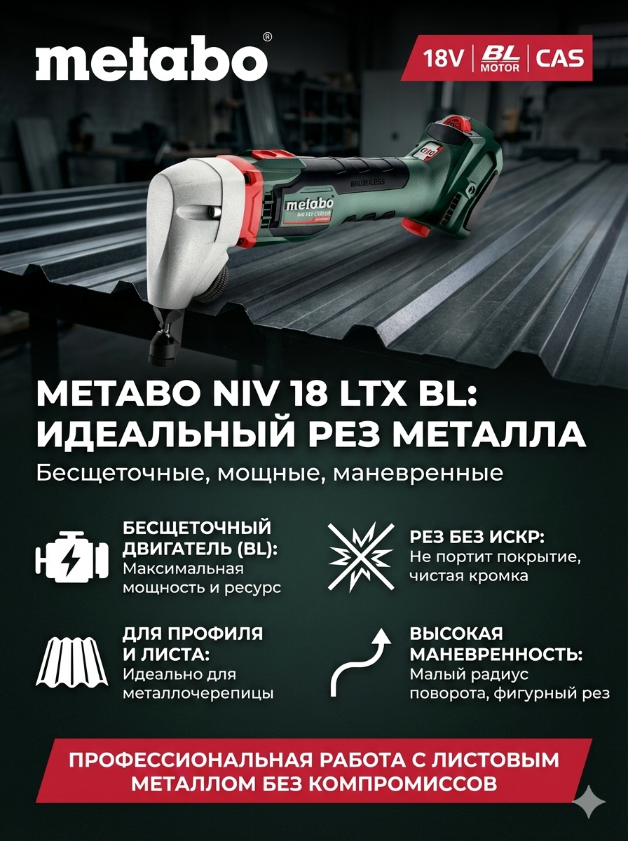 Шлицевые ножницы Metabo NIV 18 LTX BL, 601614840 1.6, бесщеточные, аккумуляторные