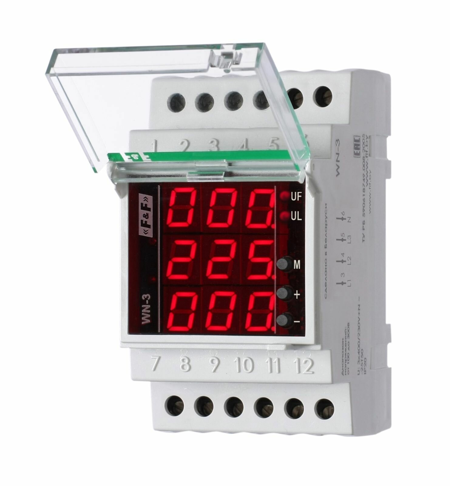Указатель напряжения Евроавтоматика F&F WN-3, трехфазный, 20-450В, монтаж на DIN-рейке