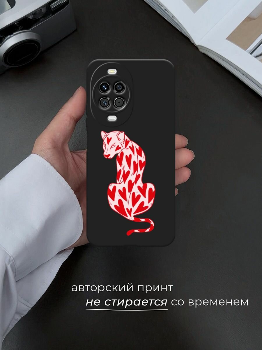 Черный матовый чехол на Huawei Nova 14 / Хуавей Нова 14 с принтом Heart panther 2 — фото 1