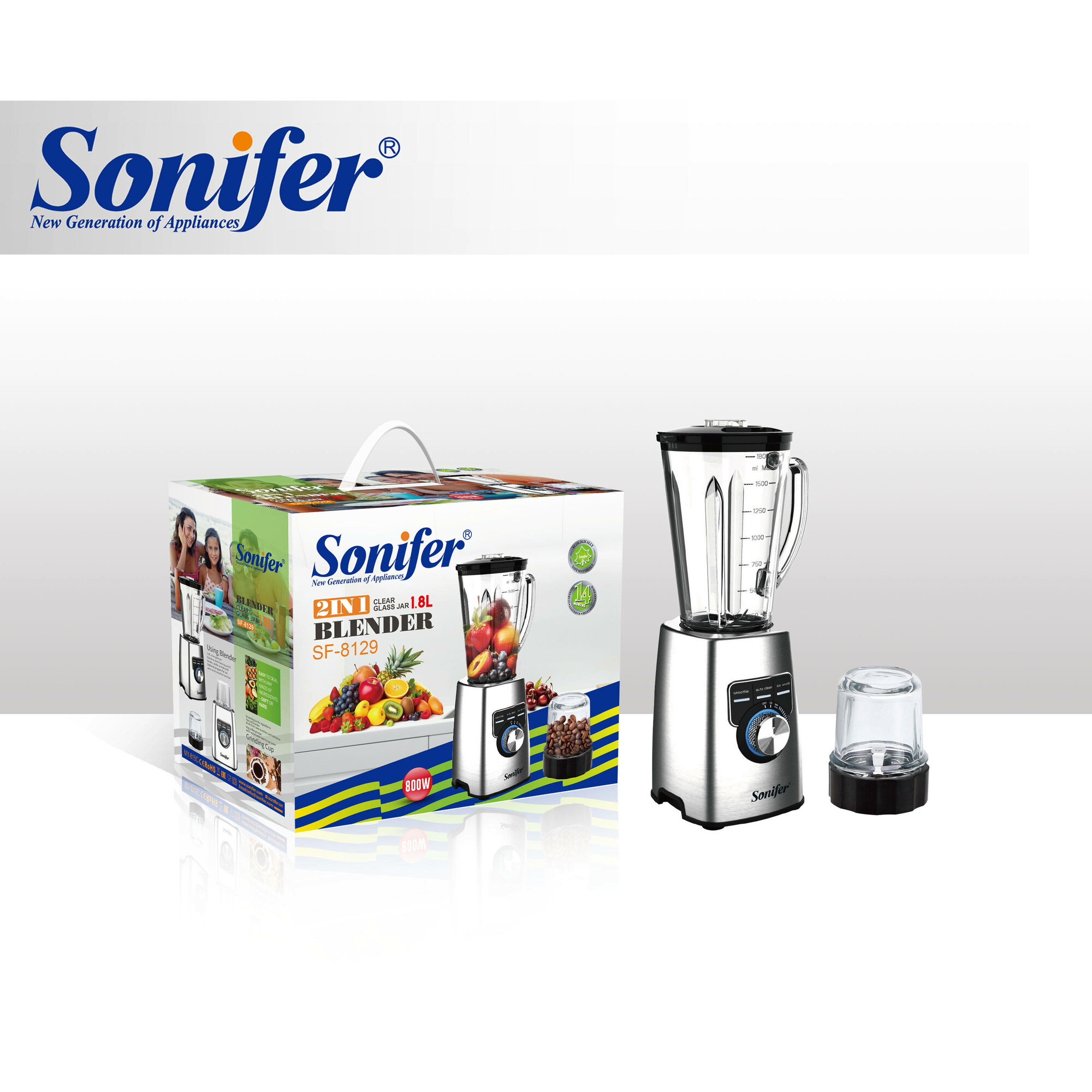 Электрический стационарный кухонный блендер Sonifer SF‑8129 с мощным 800 Вт мотором, — фото 1