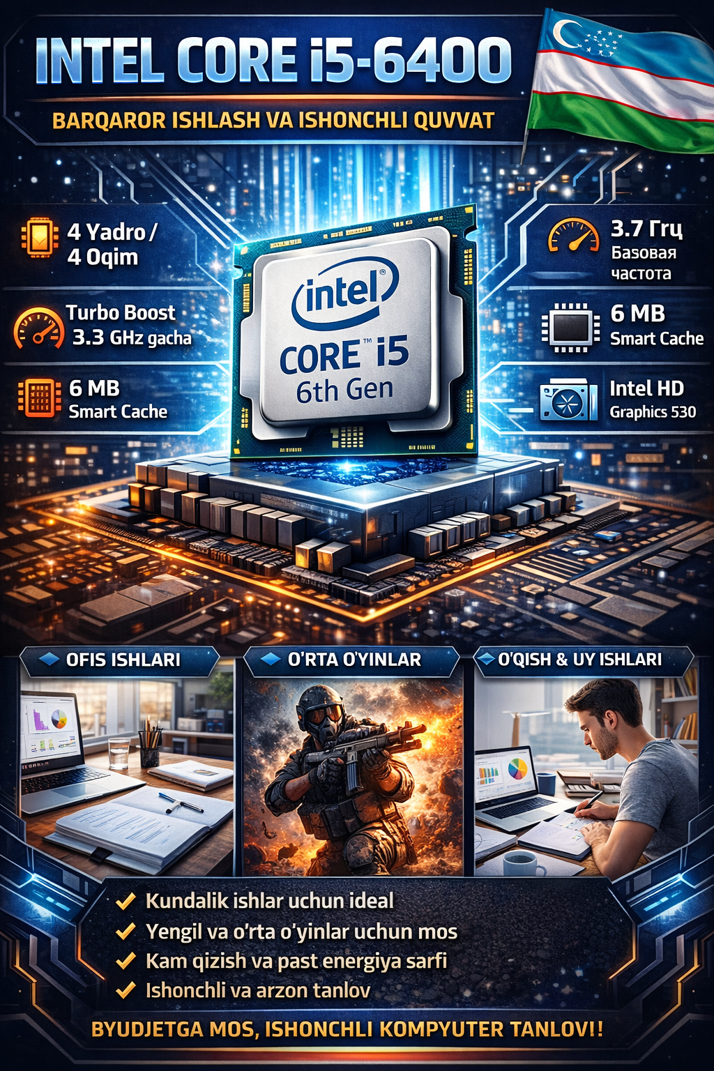 Intel Core i5-6400 Ядра / Потоки: 4 ядра / 4 потока 3.3 ГГц — фото 1