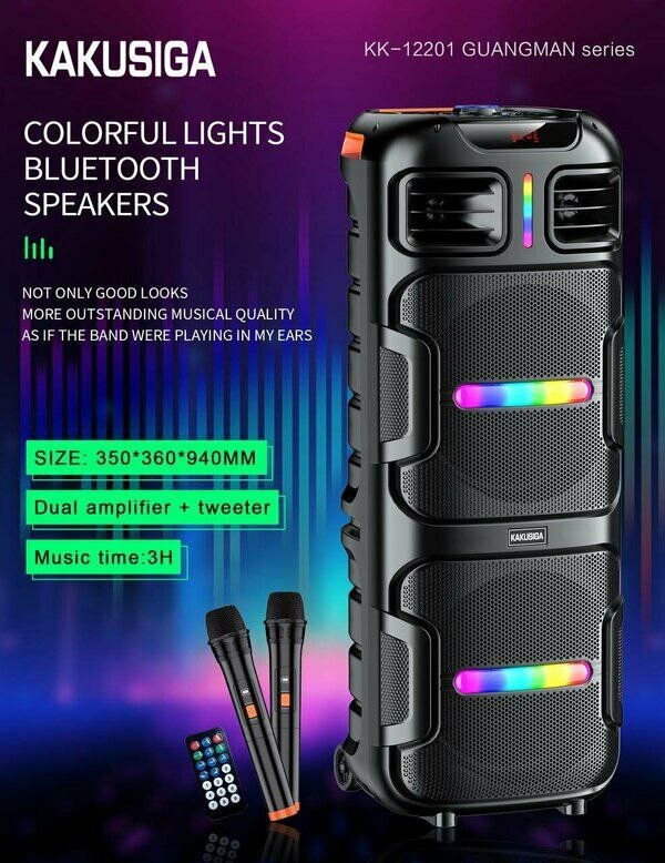 Bluetooth-колонка Kakusiga KK-12201 с микрофоном, RGB-подсветкой, мощным звуком и до 3 часов воспроизведения музыки.