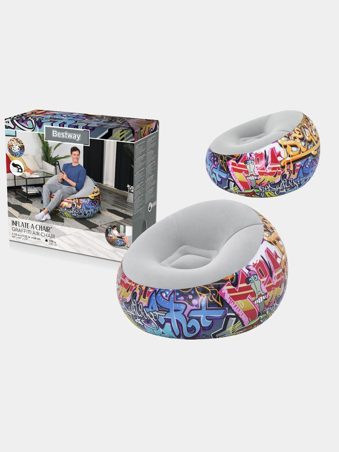 Надувное кресло Bestway "Graffiti" 75075, ПВХ, 112x112x66 см