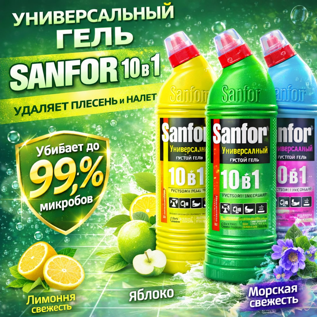 Гель Sanfor, универсальный, для уборки, против плесени и налета, 750г