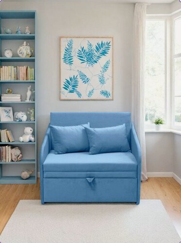 Изображение товара Диван-кровать раскладной М-Стиль " Малыш", спальное место 180х80 см, с ящиком для хранения, голубой