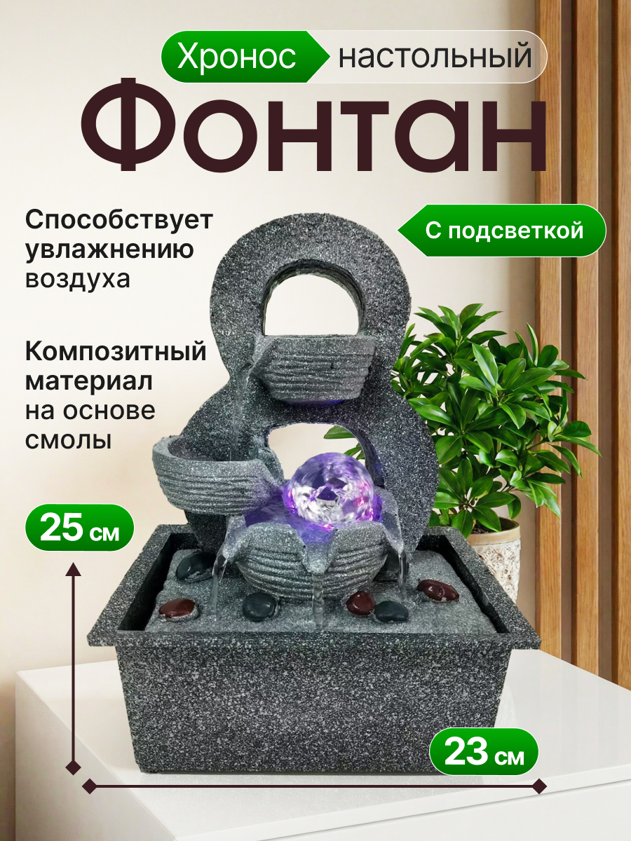 Фонтан Svendsen «Хронос», настольный, серый, смола, 31x21 см