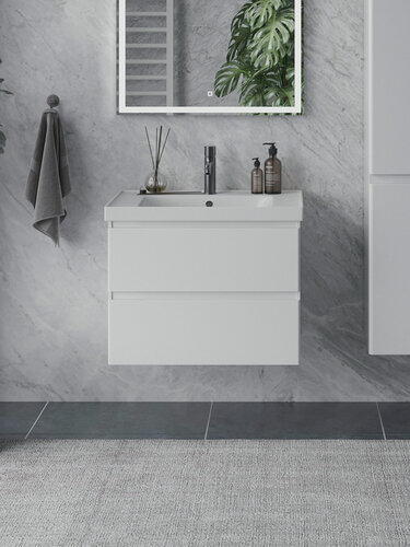 Изображение товара Тумба подвесная SanStar Riana 70 с раковиной Грейс 70 (комплект) для ванной комнаты, белая