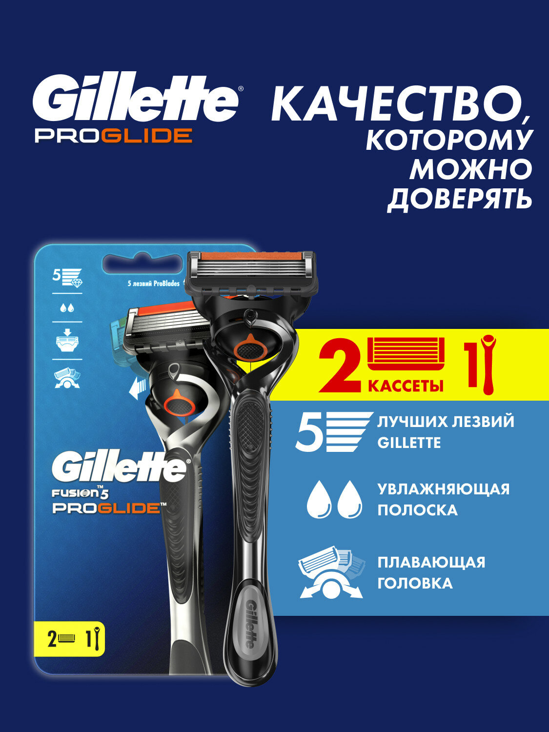 Многоразовый бритвенный станок Gillette Fusion5 ProGlide, черный/серебро