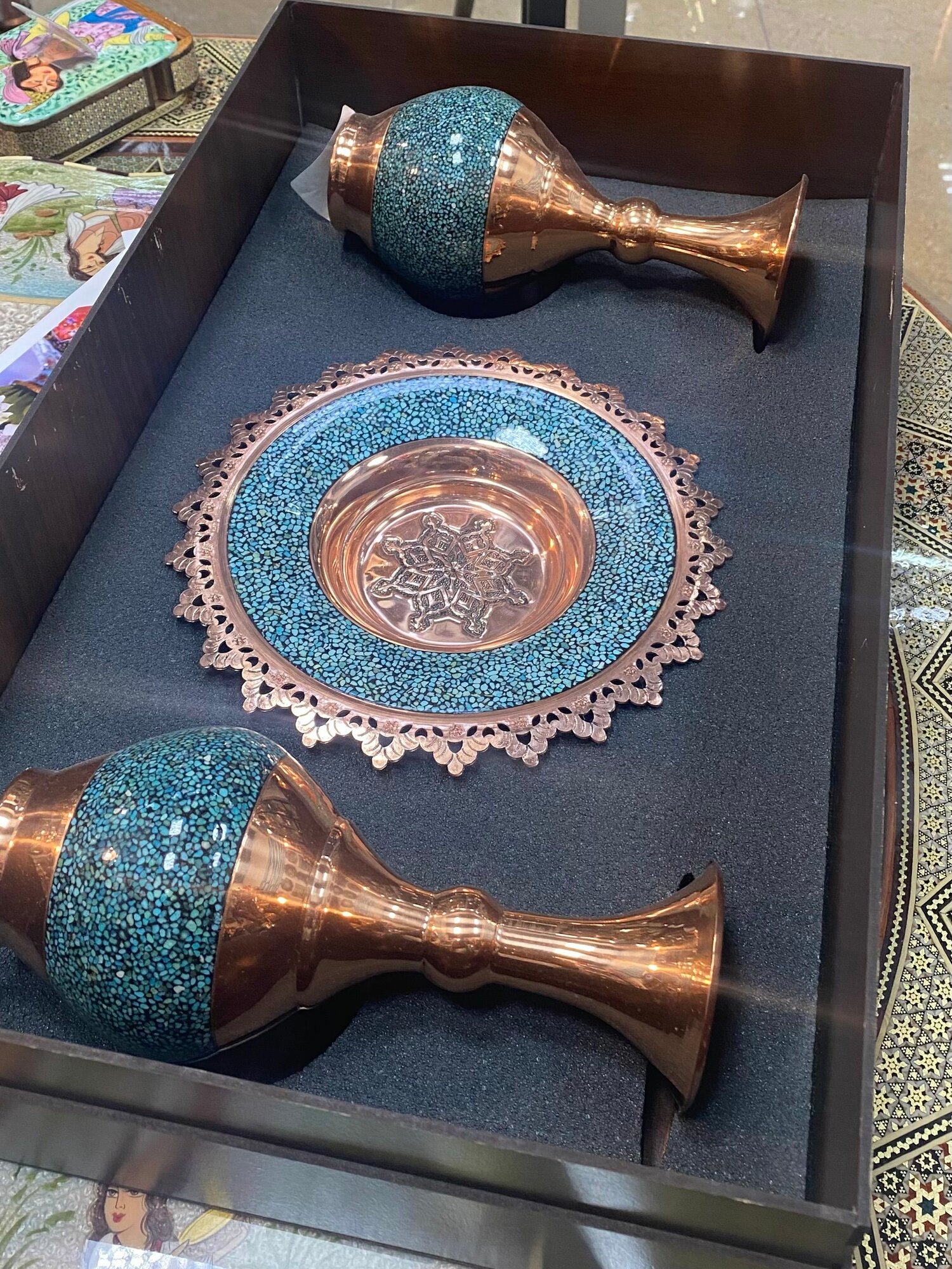 Подарочный набор "Персидский базар", медь, бирюза, с ручной инкрустацией, 3 предмета — фото 1