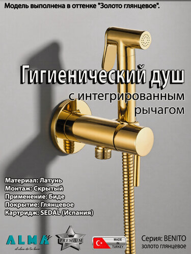 Изображение товара Гигиенический душ со смесителем (для биде) скрытого монтажа BENITO ALMAes AL-859-08 золото глянцевое латунь