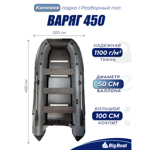 Надувная, под мотор, килевая лодка из ПВХ для рыбалки Varyag (Варяг) 450