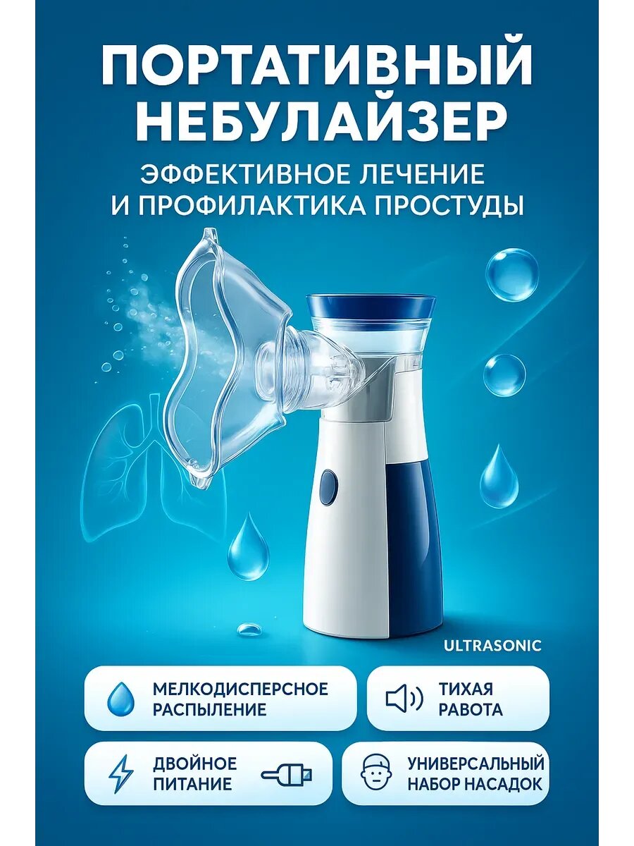 Ингалятор-небулайзер, бесшумный, портативный, для взрослых и детей