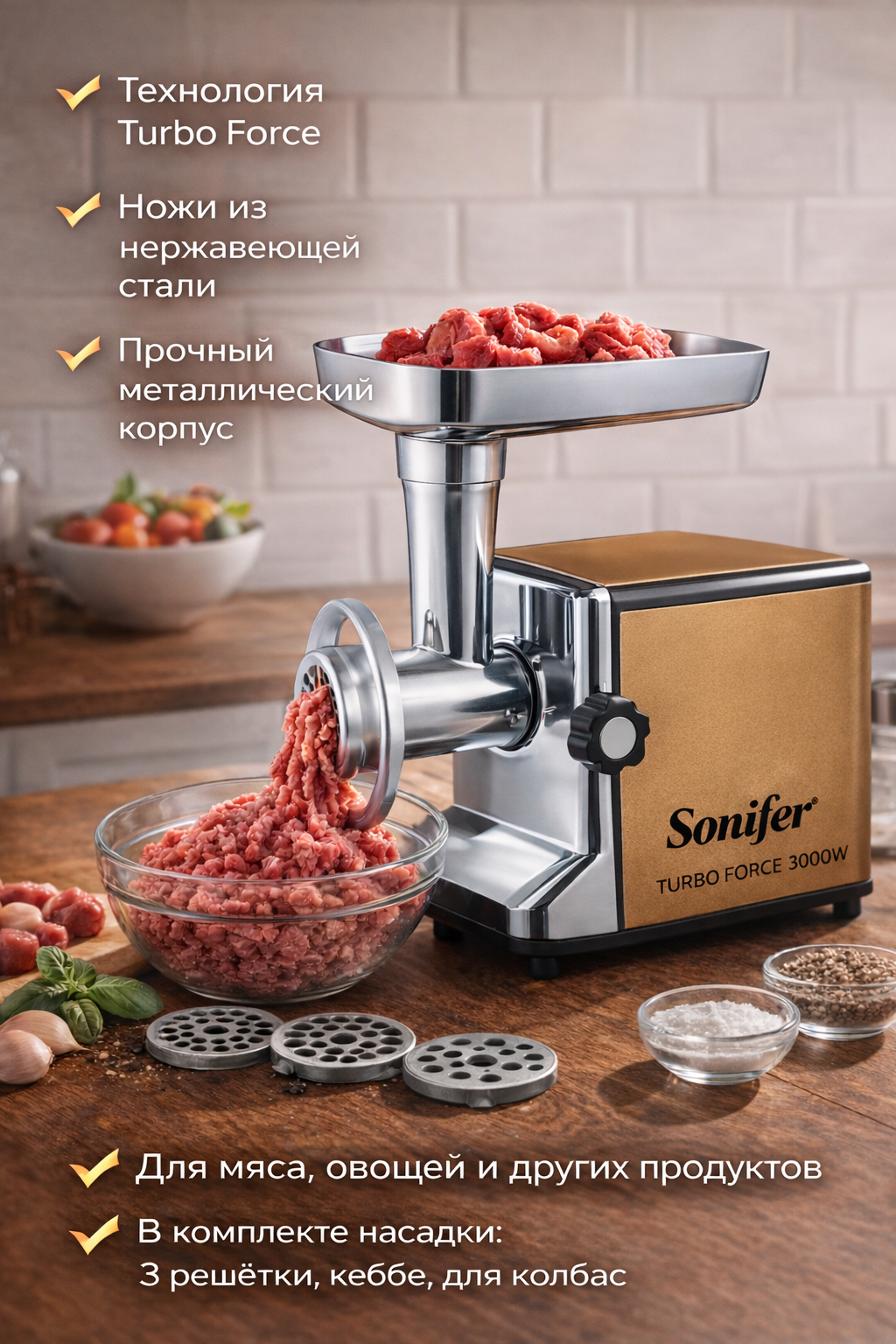 Мясорубка Sonifer SF-5001, Электрическая мясорубка, Профессиональная