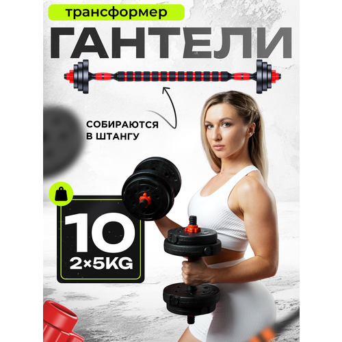 Гантели разборные с грифом Атлант 5 кг 2 шт, общий вес 10 кг