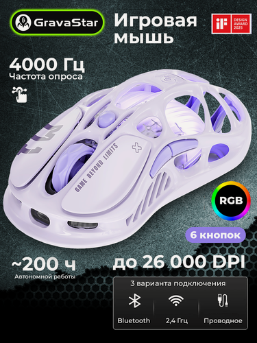 Изображение товара Компьютерная мышь Gravastar Mercury M1 Pro PL, игровая, подключение: Bluetooth, 2,4 ГГц, проводное USB