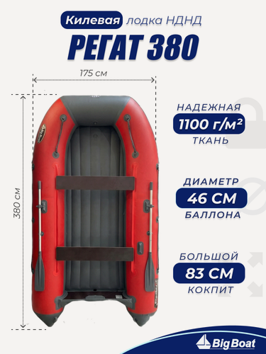 Изображение товара Надувная, под мотор, килевая лодка из ПВХ для рыбалки Regat (Регат) 380 НДНД