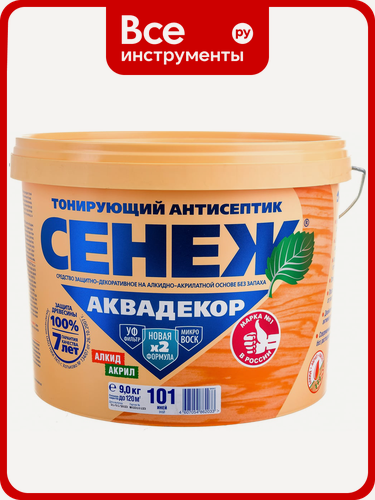 Изображение товара Антисептик для дерева сенеж аквадекор Х2-101 иней, алкидно‑акриловая защитная пропитка, без запаха, защита от плесени