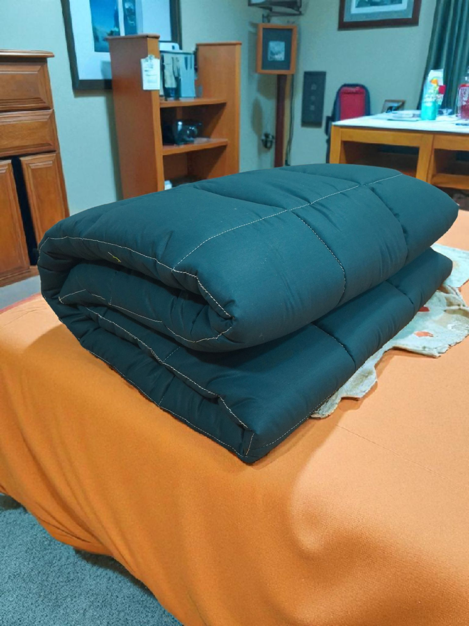 Одеяло Linens, зимнее, 2-спальное, холлофайбер, стеганый поплин, 195x215 см, зеленый