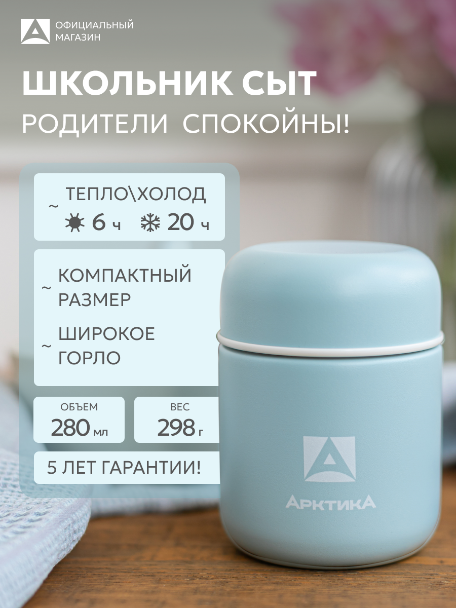 Термос мини для школьника для еды 280 мл Арктика 411 сталь/для мальчика