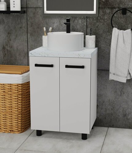 Изображение товара Напольная Тумба Лофт 60 стандарт с белом цвете со столешницей МДФ с доводчиками