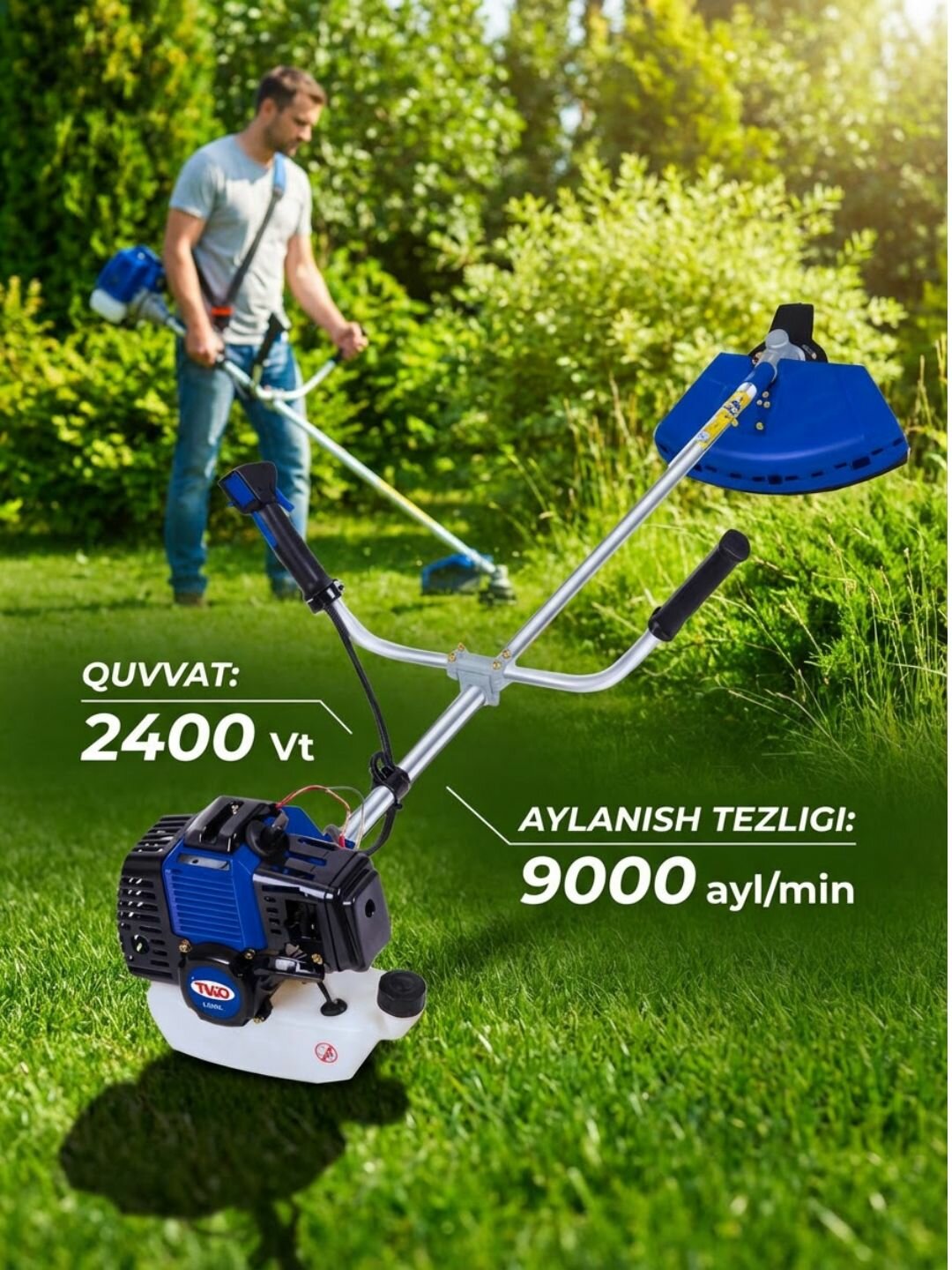 Мотокоса, бензиновый триммер, 2 тактный, с леской и ножом, U-образная рукоятка