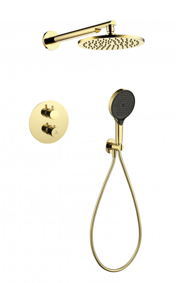 Душевая система Grocenberg Gold GB5093, скрытый монтаж, с термостатом, золото, глянец