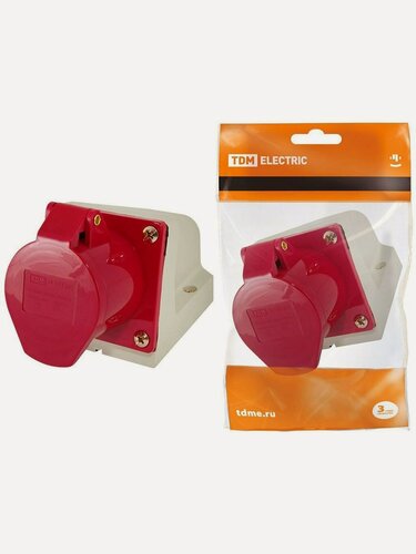 Изображение товара Розетка открытой установки TDM Electric 32А 380В 3Р+РЕ с заземлением и крышкой IP44 красная SQ0602-0006
