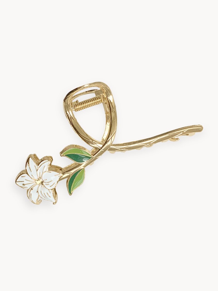 Заколка "Цветок", металл, эмаль, с декором в виде искусственных цветов, женская