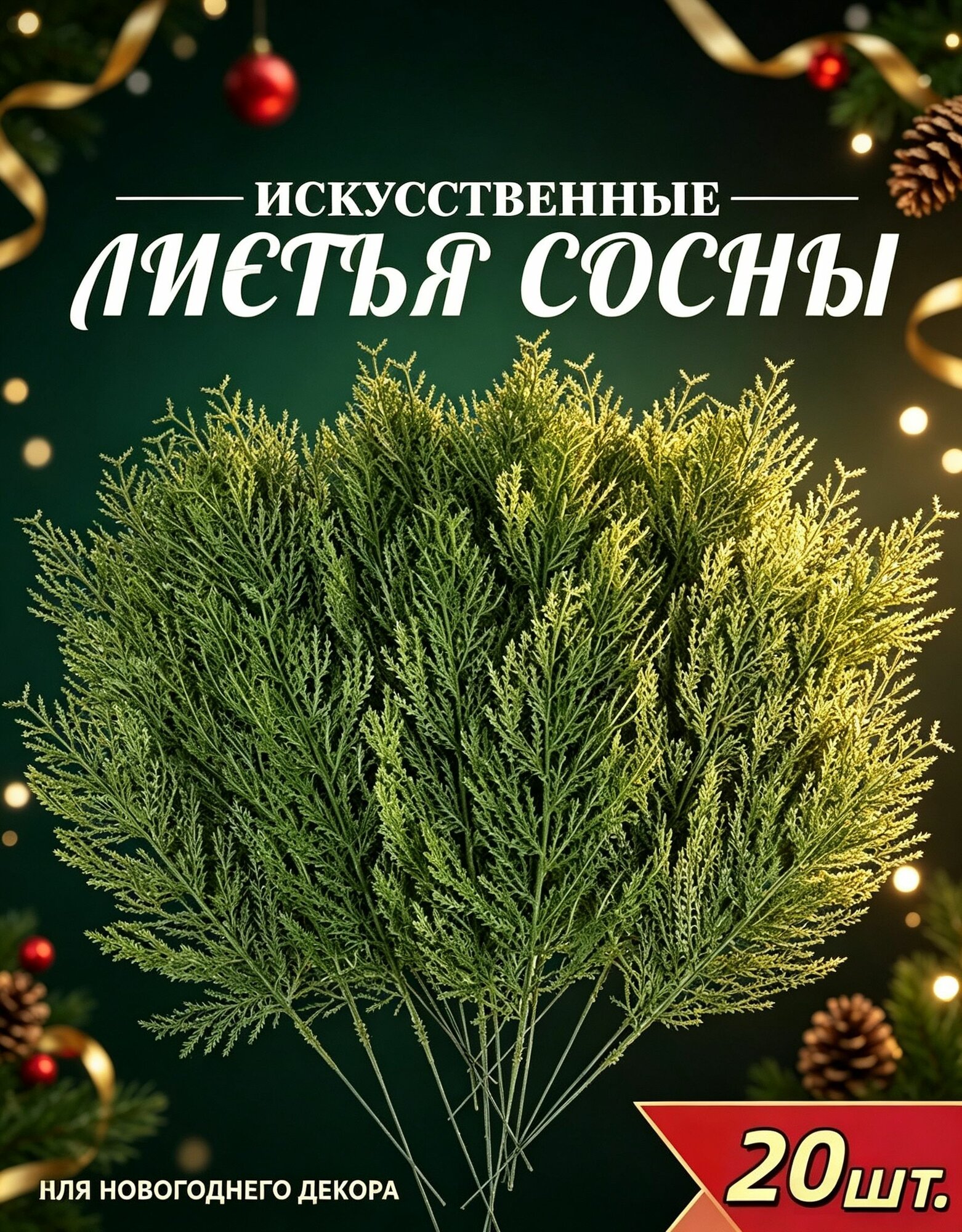 Ветка, шишка декоративная 20 шт зеленый