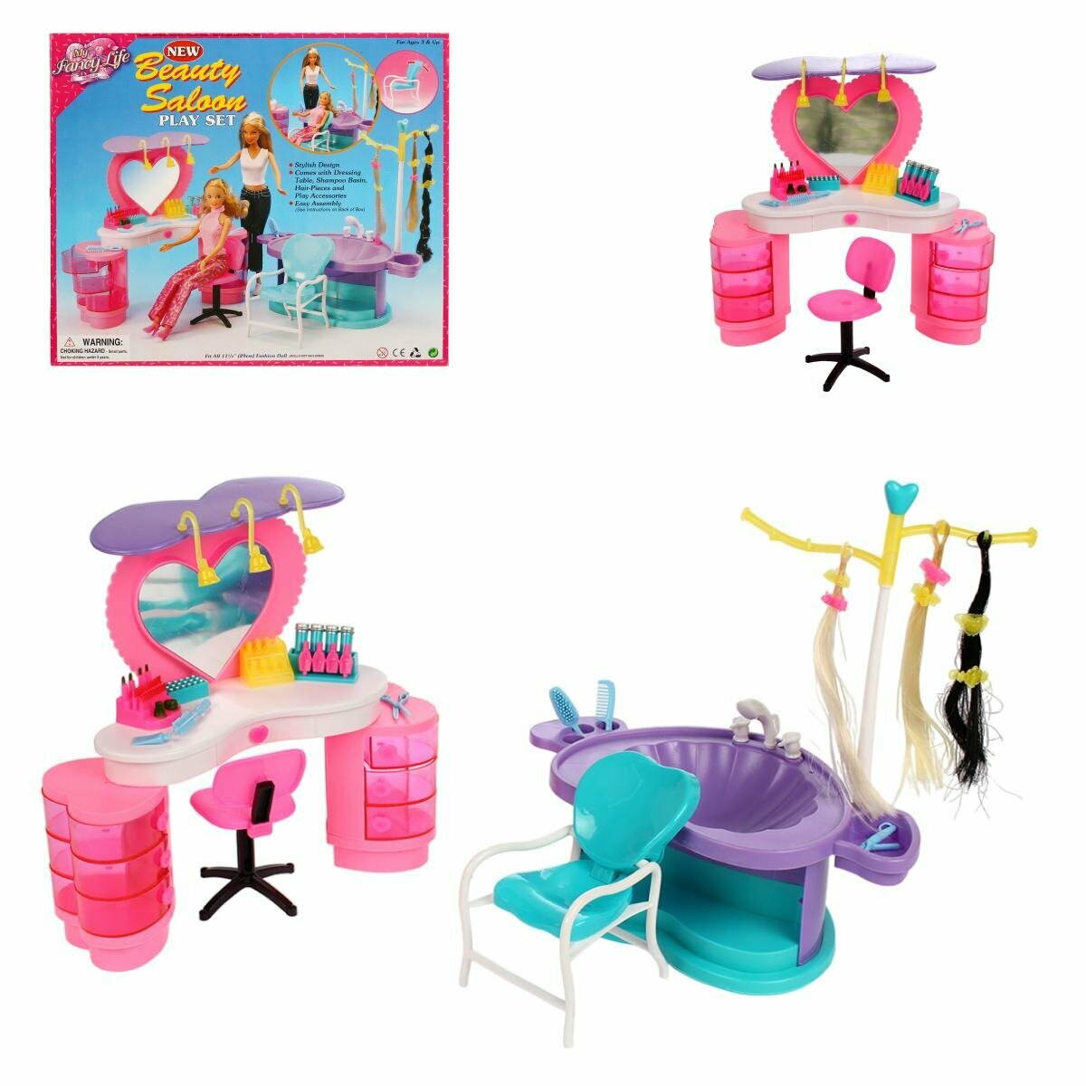 Набор мебели для кукол "Beauty Saloon", розово-фиолетовый, пластик, 36х31х8см